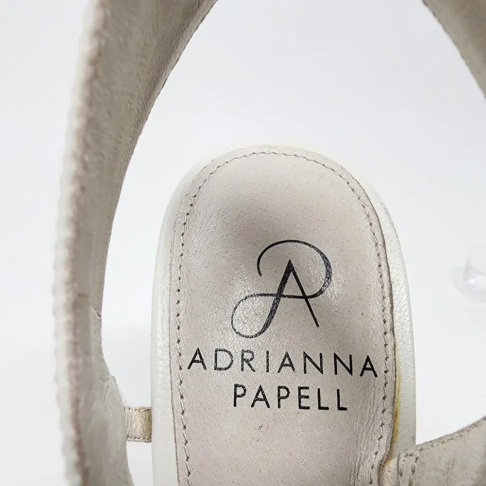 Adrianna Papell Edison Heel 6.5M Strappy Cream Leather Rose Gold Metallic Stripe